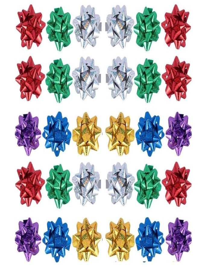 GANPUB 50 Pcs Colorful 1 Inch Gift Bows Mini Christmas Bows Metallic Star Bows Party Gifts Wrapping Bows Adhesive Holiday Presents Bows for Valentine's Day，Gift Wrapping Supplies，Gift Wrap Bows - Image 1